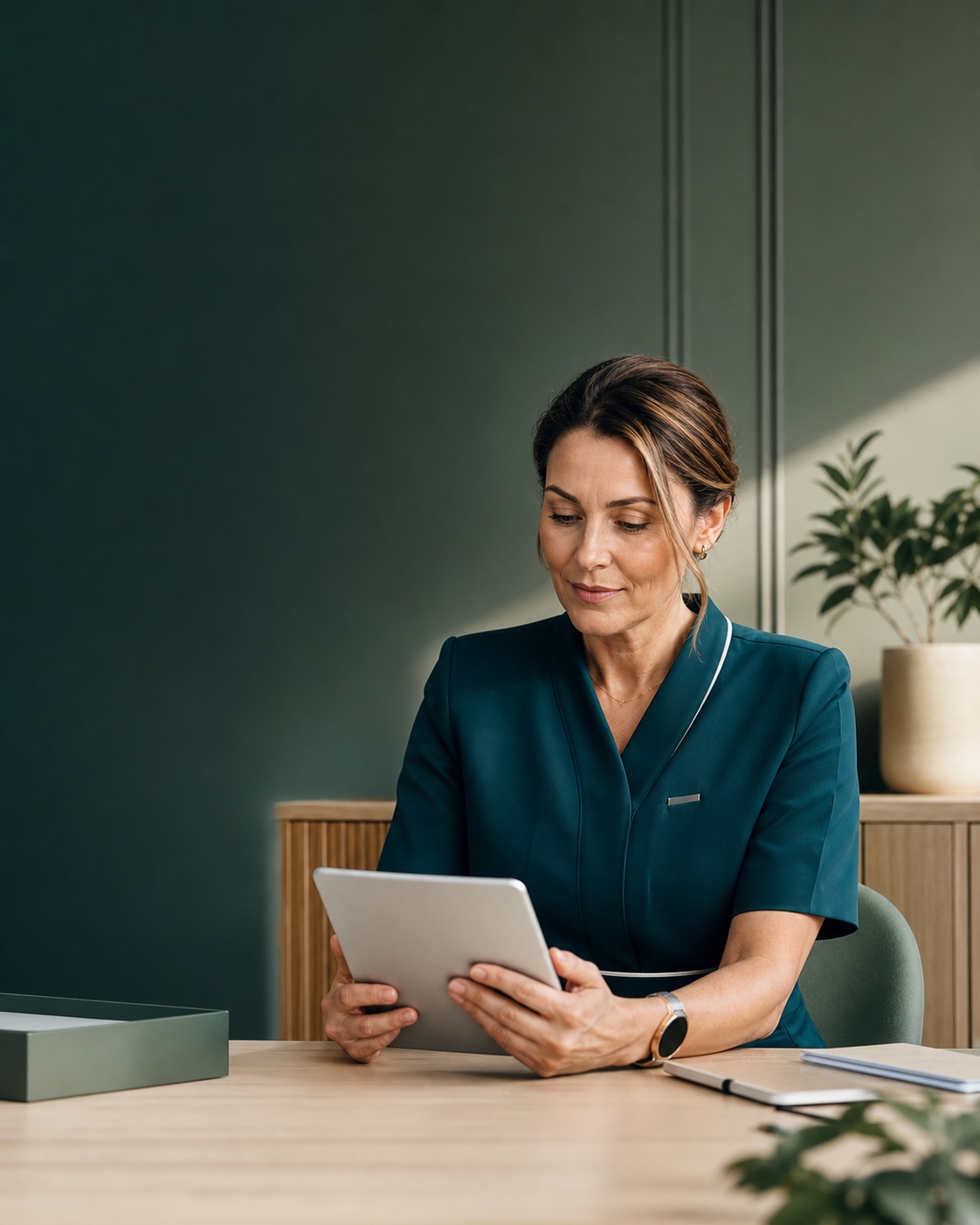 A calm workplace setting for an aged-care wellness team.